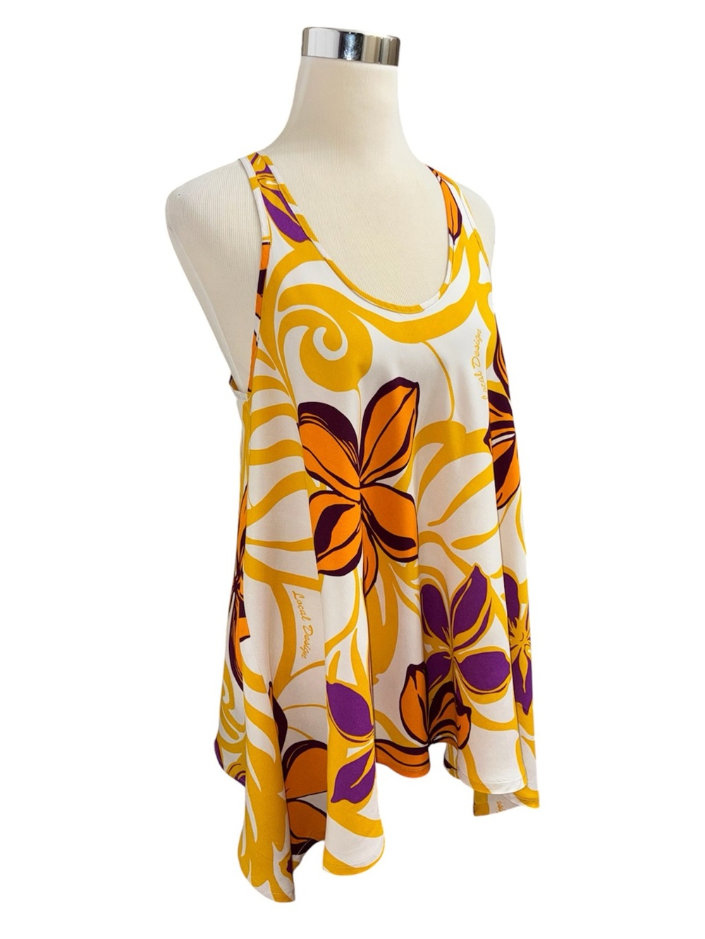 Sleeveless Floral Swing Tank in Yellow, Purple & White Local Design from Hawaii